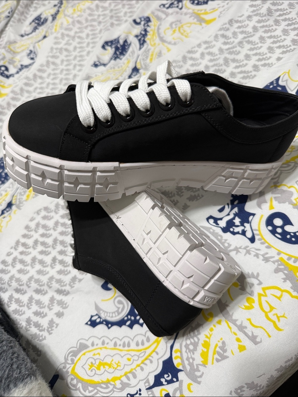 Prada Black Nylon Sneakers with White Platform Soles - Picture 5 of 7